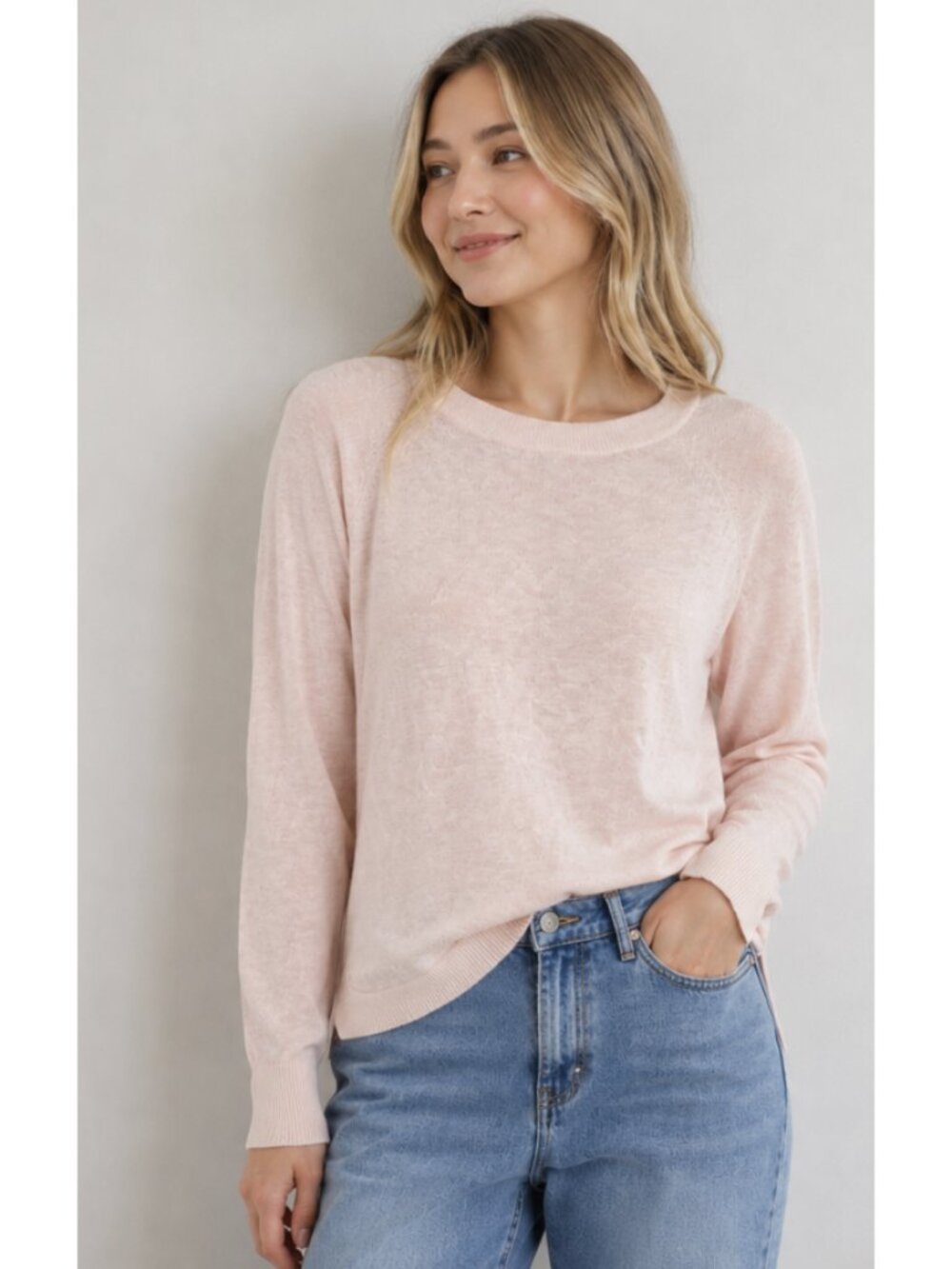 GORMAN Linen Cotton Blend Open Knit Lightweight Sweater Top Blush Pink Coastal